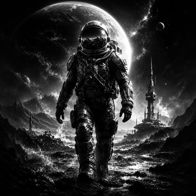 Astronaute du Futur | Science-Fiction | DarkCollectionStudio — rendu gravé