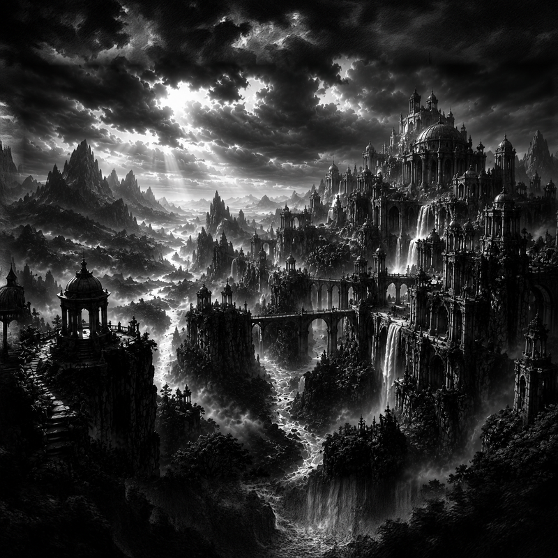 La Cité Suspendue | Paysages | DarkCollectionStudio — rendu gravé