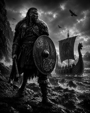 Viking au Drakkar — gravé au laser sur céramique